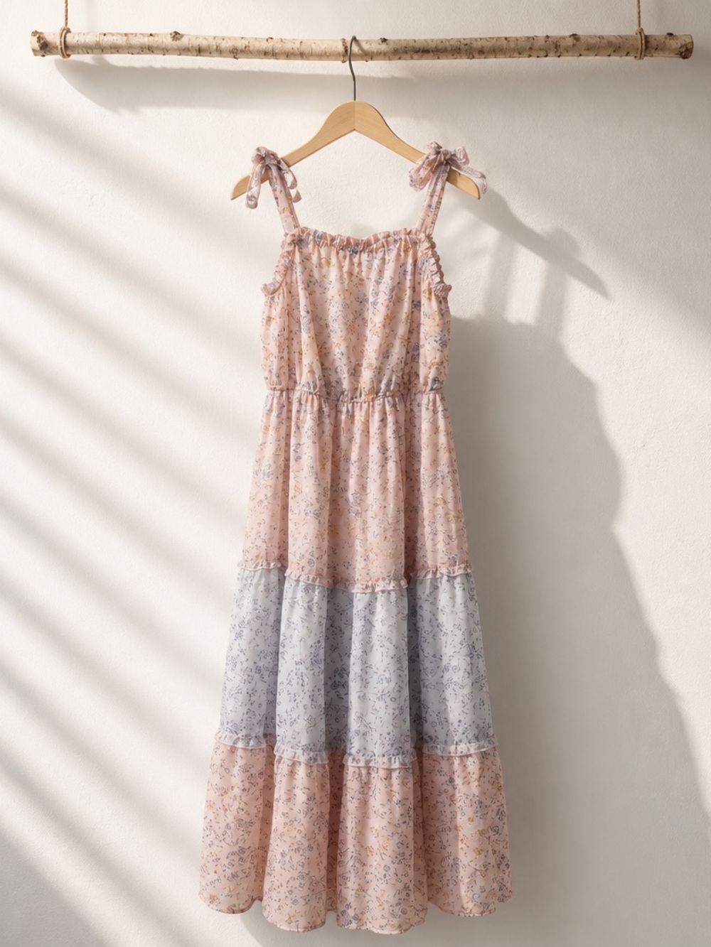 Sincerely Jules Floral Tiered Midi Dress - Pink & Light Blue - Picture 1 of 2